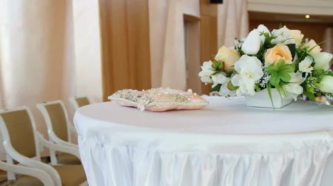 Decorative wedding bouquet on a table Stock Footage 61146662
