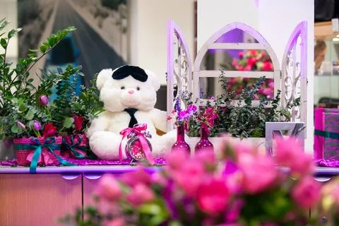 Decorative white bear in the interior Stock Photos