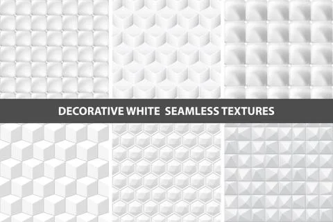 Decorative white seamless textures. Vector collection. Illustrazione stock