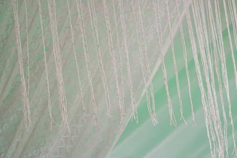 Decorative White String Curtain Background for Wedding Event Decor 스톡 사진