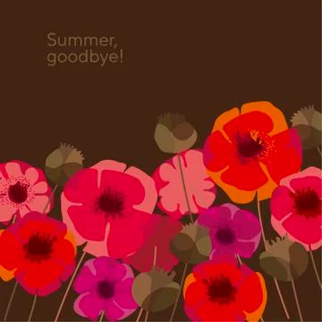Decorative wild meadow boho style poppie flowers Stock Illustration