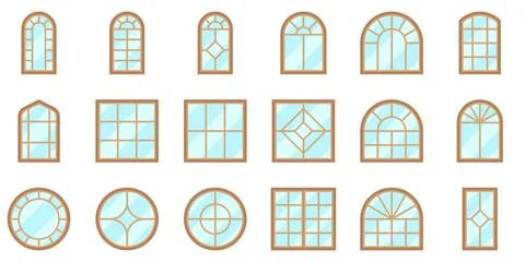 Decorative Window Collection with Classic Architectural Styles Stock Illustration