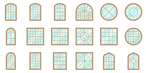 Decorative Window Collection with Geometric Frame Patterns Stock Illustration