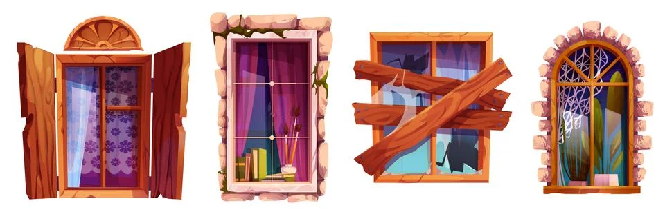 Decorative window shutter designs Stock Illustration