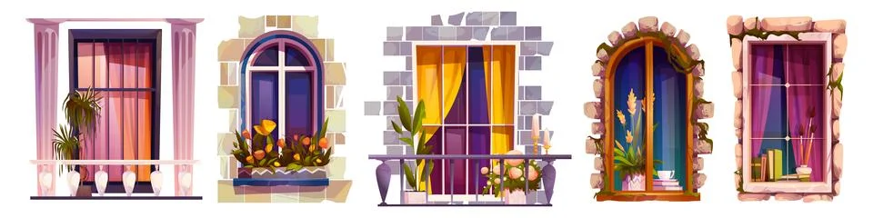 Decorative window shutter set イラスト素材