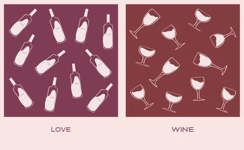 Decorative wine card featuring illustrations of wine bottles, glasses, ideal for Stock Illustration