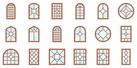 Decorative Wood Window Frame With Diamond Pattern Icon Set Stockillustratie