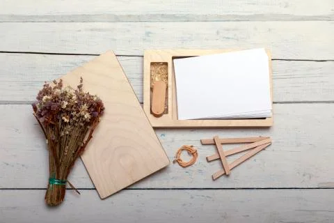 Decorative wooden box for wedding or newborn photo with memory sticks. Ecolog Stock Photos