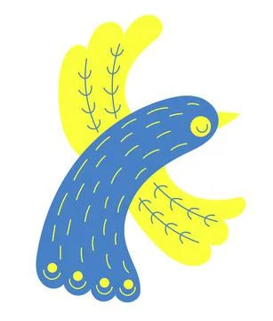 Decorative yellow-blue bird. Vector illustration. color of Ukrainian flag. Flyin Stock Illustration
