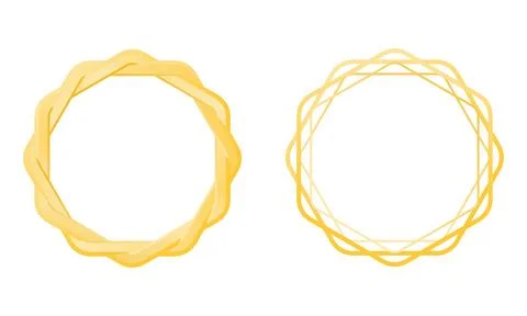 Decorative yellow circular frame set with geometric and ribbon borders Stock Illustration