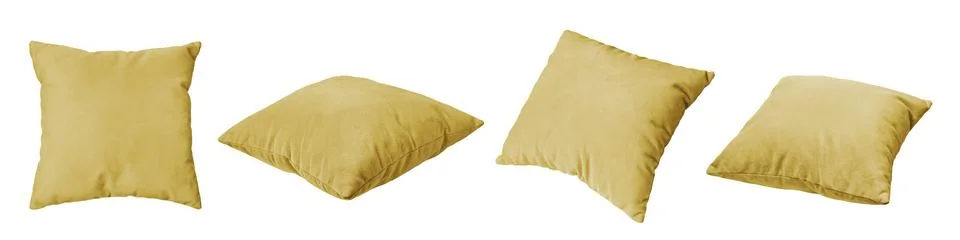 Decorative yellow rectangular pillow for sleeping and resting isolated on w.. 스톡 사진