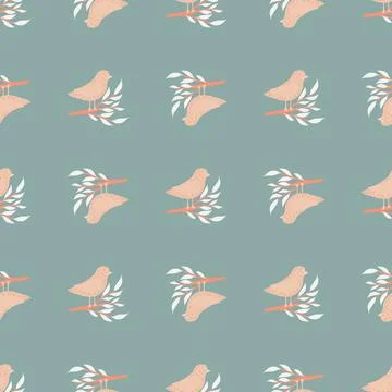 Decorative zoo seamless pattern with pastel pink simple birds shapes. Pastel  イラスト素材