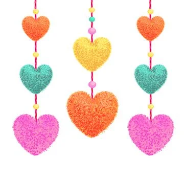Decortive elements with pom-poms in the shape of a heart Stock Illustration