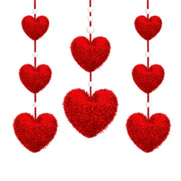 Decortive elements with pom-poms in the shape of a heart Stock Illustration