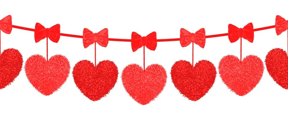 Decortive elements with pom-poms in the shape of a heart Stock Illustration