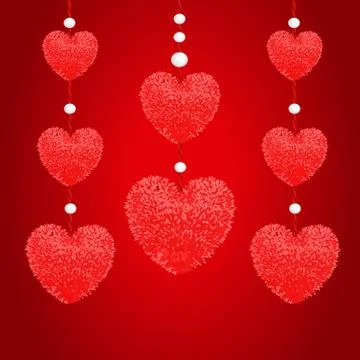 Decortive elements with pom-poms in the shape of a heart Stock Illustration