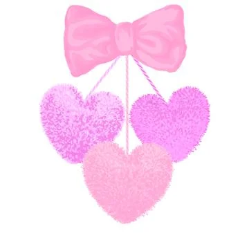 Decortive elements with pom-poms in the shape of a heart Illustrazione stock