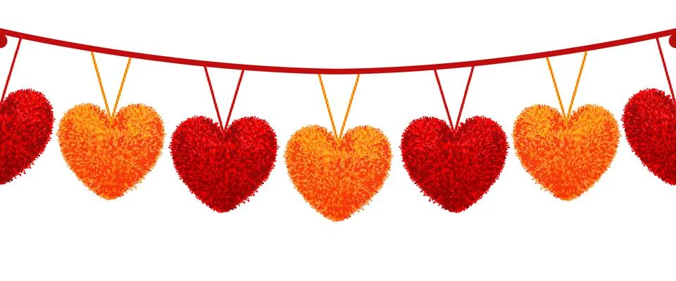 Decortive elements with pom-poms in the shape of a heart Stock Illustration