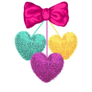 Decortive elements with pom-poms in the shape of a heart Illustrazione stock