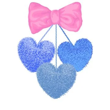 Decortive elements with pom-poms in the shape of a heart Illustrazione stock