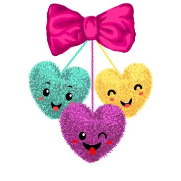 Decortive elements with pom-poms in the shape of a heart Illustrazione stock