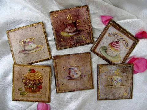 Decoupage  cup coasters Stock Photos