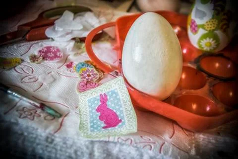 Decoupage Work on Easter Eggs Stock Photos