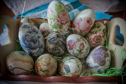 Decoupaged Easter Eggs Stock Photos