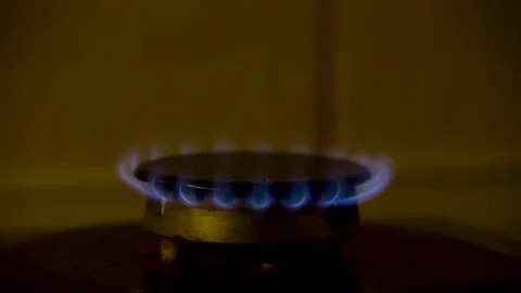 Decrease and increase blue gas flame 4K Stock Footage 218374192