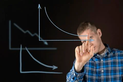 Decrease of business plan graph, hand paint a lines Stock Photos