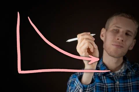 Decrease of business plan graph, hand paint a lines 스톡 사진