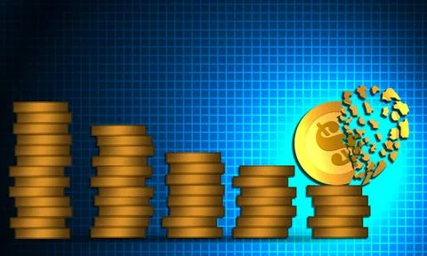 Decrease of coin stacks bars and shattered coin Stock Illustration