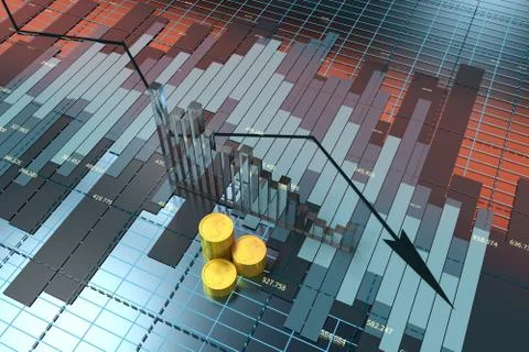 The decrease of the economical data, business statistics, 3d rendering. Stock Illustration