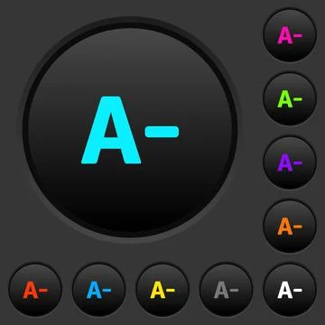 Decrease font size dark push buttons with color icons Stockillustratie