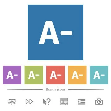 Decrease font size flat white icons in square backgrounds Stock Illustration