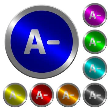 Decrease font size luminous coin-like round color buttons Illustrazione stock