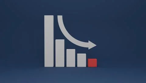 Decrease graph with point down arrow, concept of business loss, 3D rendering Stock Illustration