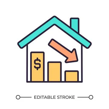 Decrease in home prices RGB color icon Stock Illustration