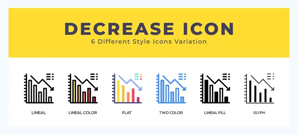Decrease icon set. outline. glyph black. flat color and filled line color Stock Illustration
