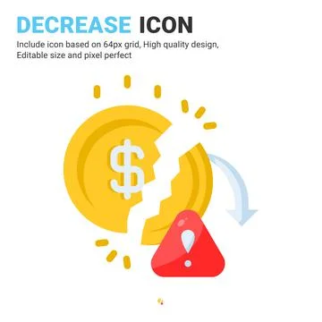 Decrease icon vector with flat color style isolated on white background Stock Illustration