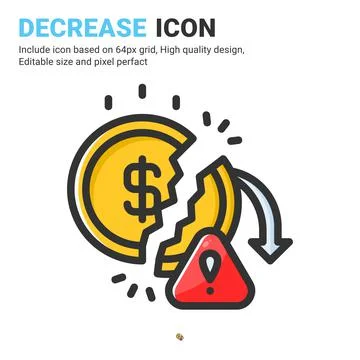 Decrease icon vector with outline color style isolated on white background Illustrazione stock