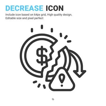Decrease icon vector with outline style isolated on white background Illustrazione stock