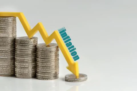 Decrease in inflation. The recession of the economy and the euro. The concept of 库存照片
