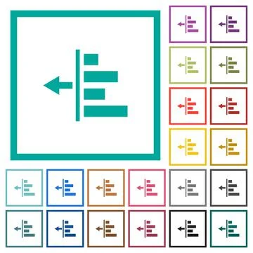 Decrease left indentation of content flat color icons with quadrant frames 库存插图