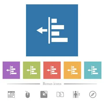 Decrease left indentation of content flat white icons in square backgrounds Stock Illustration