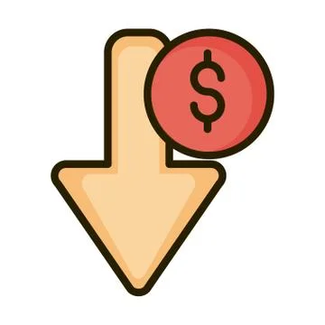 Decrease money arrow financial business stock market line and fill icon Stock Illustration