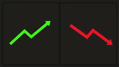 Decrease or Increase of profit. Money and growth up or down arrow. Stock Footage 169165679