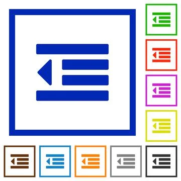 Decrease text indent flat framed icons Stock Illustration