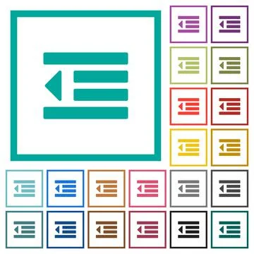 Decrease text indentation flat color icons with quadrant frames Illustrazione stock