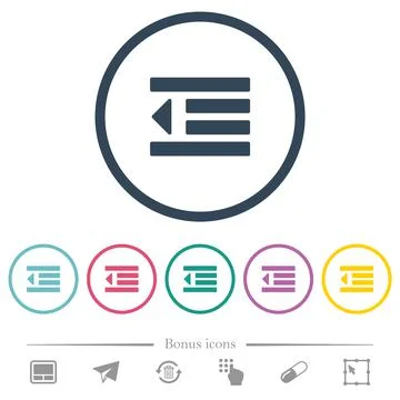 Decrease text indentation flat color icons in round outlines 库存插图